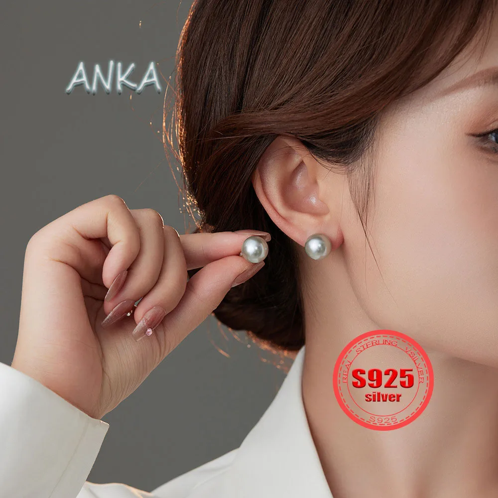 ANKA NEW S925 sterling silver gray pearl earrings for women with imported pearls from Austria