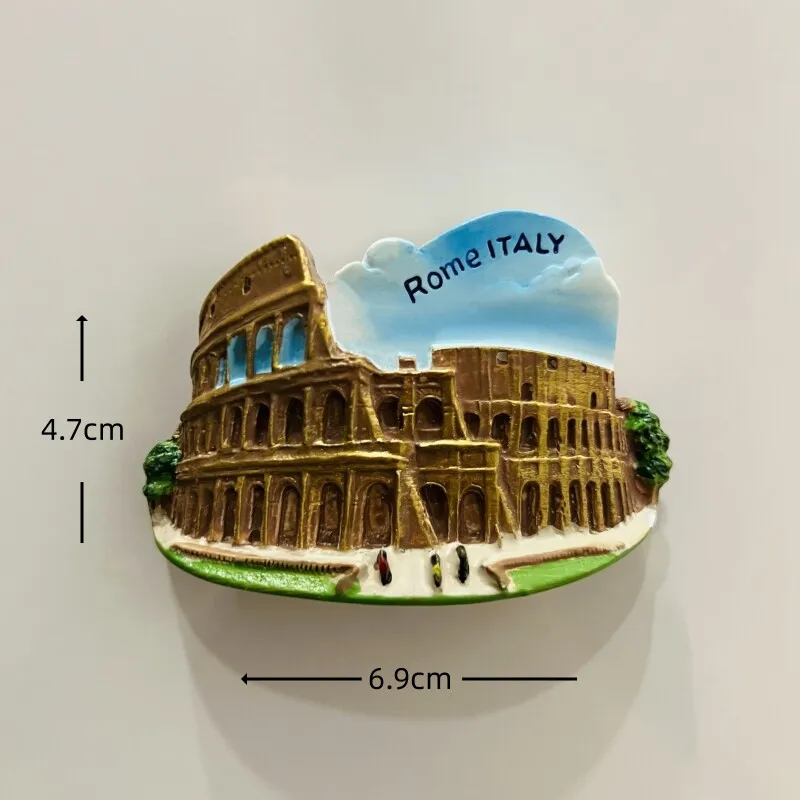 Retro Hand-Painted Rome Italy Fridge Magnet Vol.1, 3D Romantic Colosseum Vatican Travel Souvenir, for Home Kitchen Display Decor