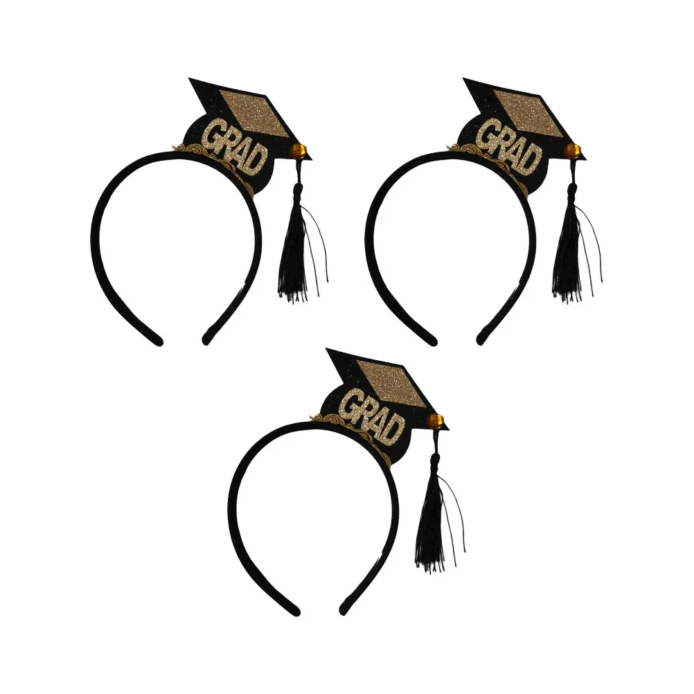 

3 Pcs Mini Tassel Hat Headbands Lightweight Premium Material Hair Hoops Headdress Accessories Party Supplies Grad Gifts Photo