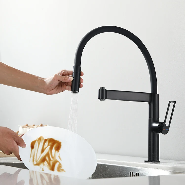 Luxury pullout brass sink taps pull out kitchen faucet mat black with pull down sprayer