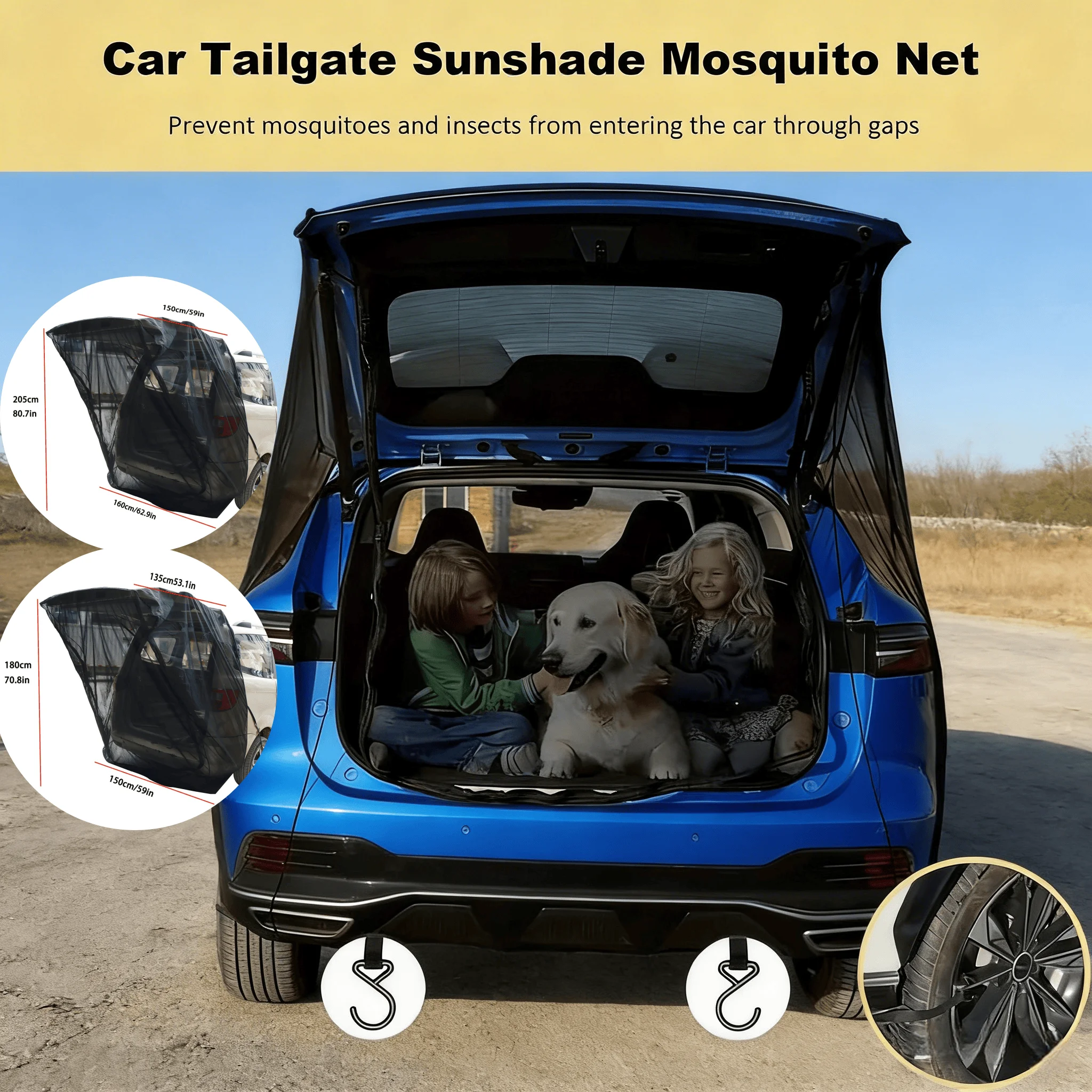 New Car Tailgate Screen Anti-Mosquito & Insect Mesh Pocket Ventilation Trunk Mesh Cover for Outdoor Camping Supplies