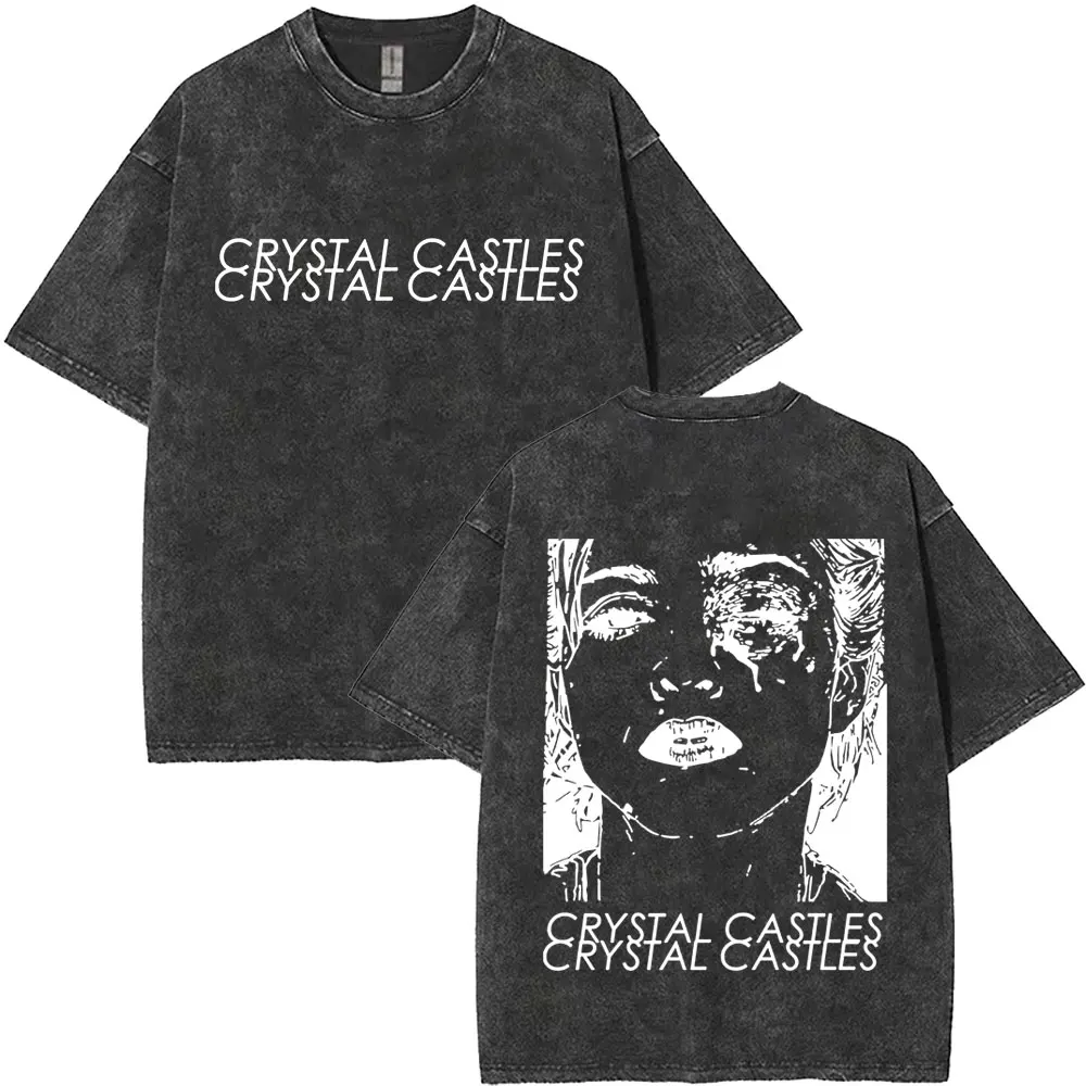 Limited Crystal Castles Washed VintageWashed T-shirt Men Women Retro Gothic Punk Style T Shirts Men's Hip Hop Oversized T-shirts