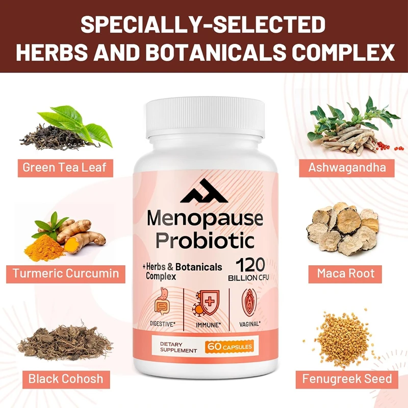 Female Menopausal Supplement, Suitable for Menopause, Hot Flashes, Emotional Fluctuations, Vegetarian Diet, 60 Capsules