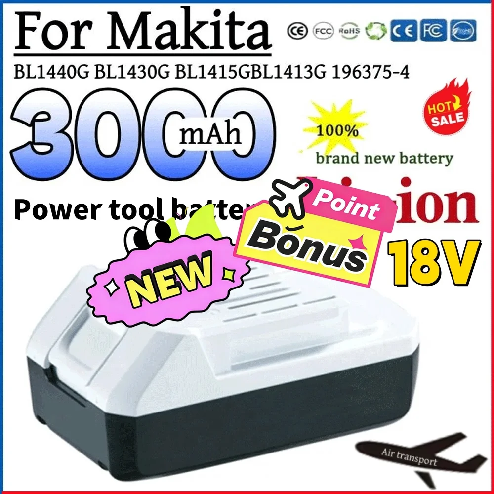🚧18V 3000mAh Batteries For Makita MAk BL1811G BL1815G BL1813G BL1820G BL1813G BL1825G 195608-4 CL183D DF457D Li-ion Battery🧸
