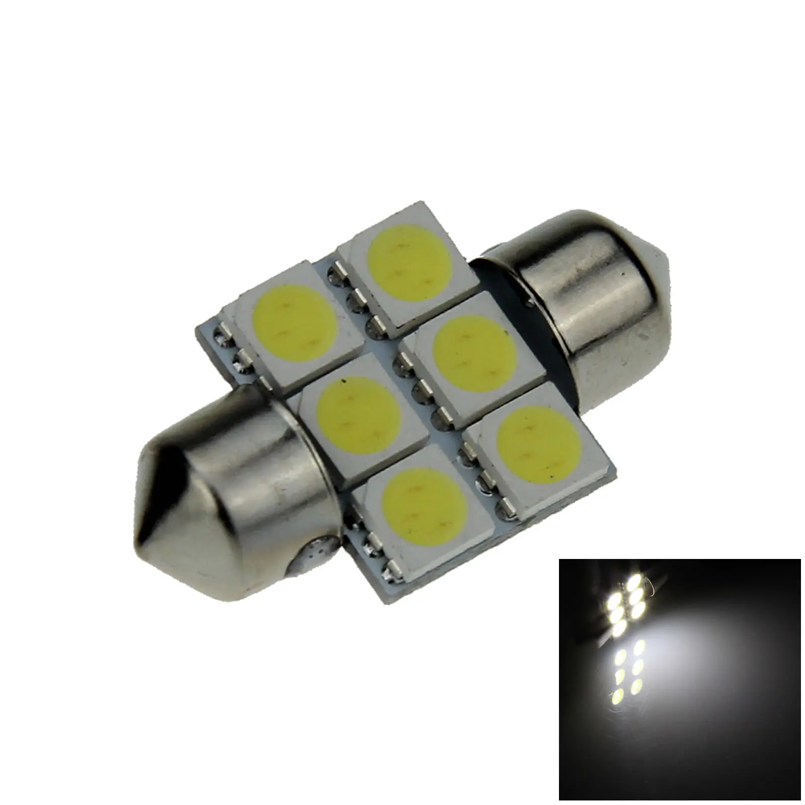 1x White RV 31MM Festoon Blub Reading Lamp 6 Emitters 5050 SMD LED 32mm I004-W