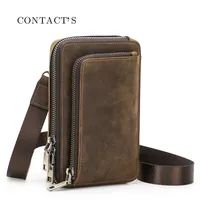2024 Brand Men Shoulder Bags Crazy Horse Leather Crossbody Bag Casual Waist Pack Fanny Belt Bag For Male Small Phone Pocket