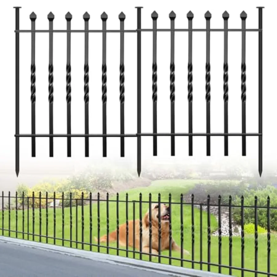 

12 Panels Decorative Garden Fence 24in H ×24Ft(L) Heavy Duty Twist Outdoor Dog Fence Rustproof Metal Square Tube No Dig