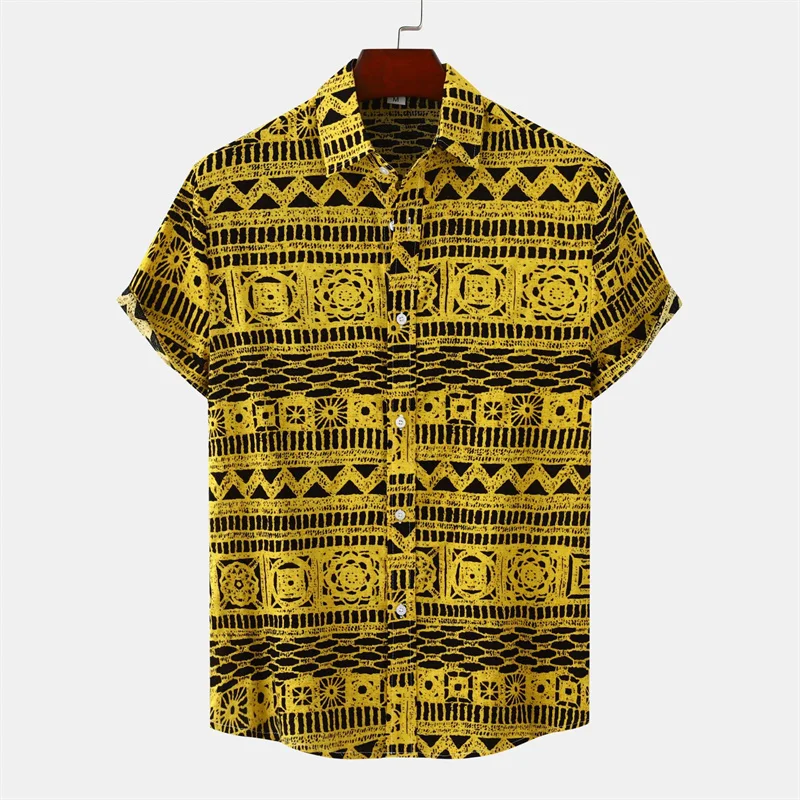 Retro Geometric Texture 3d Print Hawaiian Shirt Men Summer Short Sleeves Tops Beach Harajuku Street Lapel Blouse Male Clothes