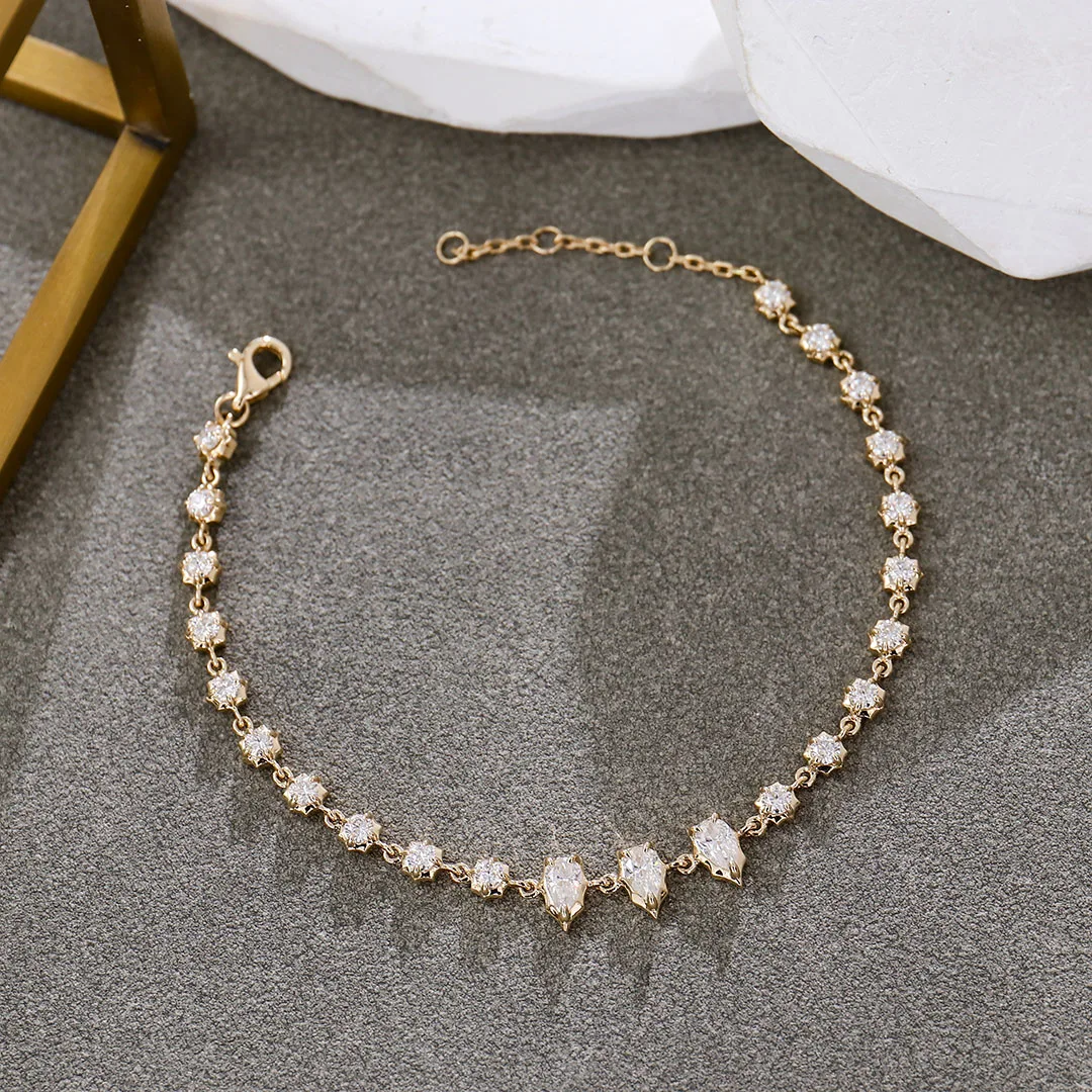 Pulsera minimalista provenzal para mujer, 7 pulgadas, oro amarillo de 14 quilates, diamantes de laboratorio DEF/VS, nuevo diseño de moda, pulsera diaria, cadena personalizada