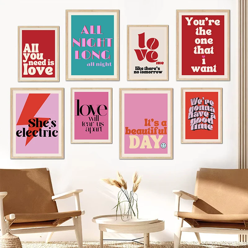 Colourful Alphabet Edgy Trendy Music Poster Pink Love Lyrics Wall Art Canvas Painting Inspirational Home Decor Wall Art