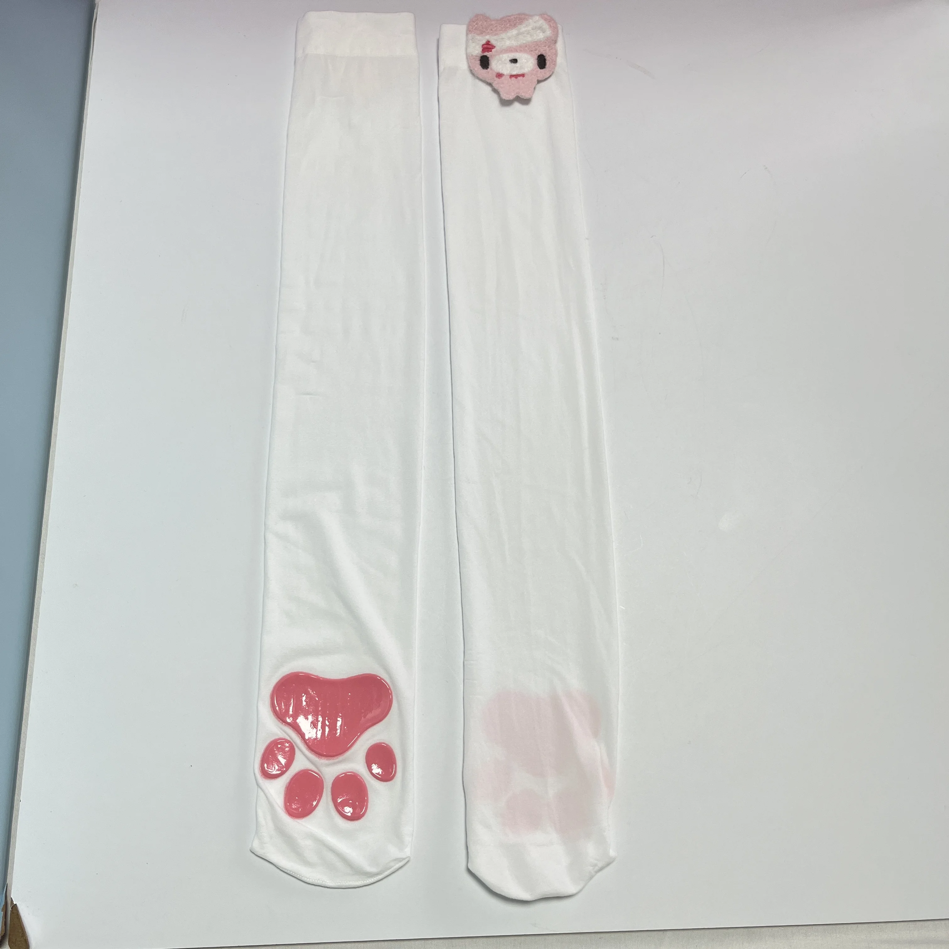 

Soft & Cute White Over-the-Knee Socks with Pink Paw Print and 3D Accent, Comfortable Sweet Style for Daily Wear