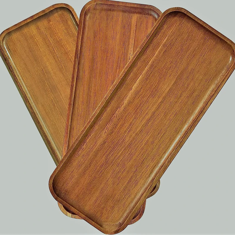 Imagen 6: Vajilla, bandeja de comida de madera maciza, plato de postre rectangular redondo, aperitivos de madera de estilo japonés, platillo de té de frutas, paleta, tabla de pan