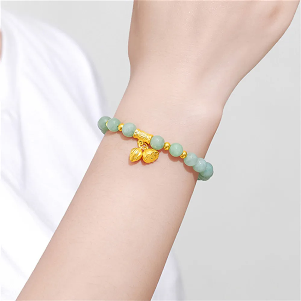 Pure 999 24K Yellow Gold Women Lucky Lotus Bud Beads Bracelet 1.2-1.4g