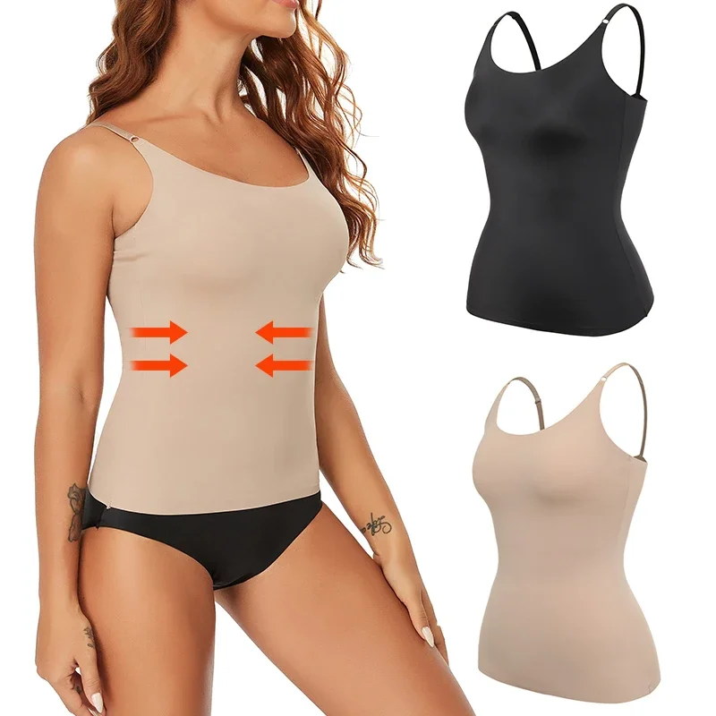 

New Shapewear Top Women Tummy Control Smooth Body Shaper Camisole Summer Nude Black Tank Top Slim Belly Compression Vest