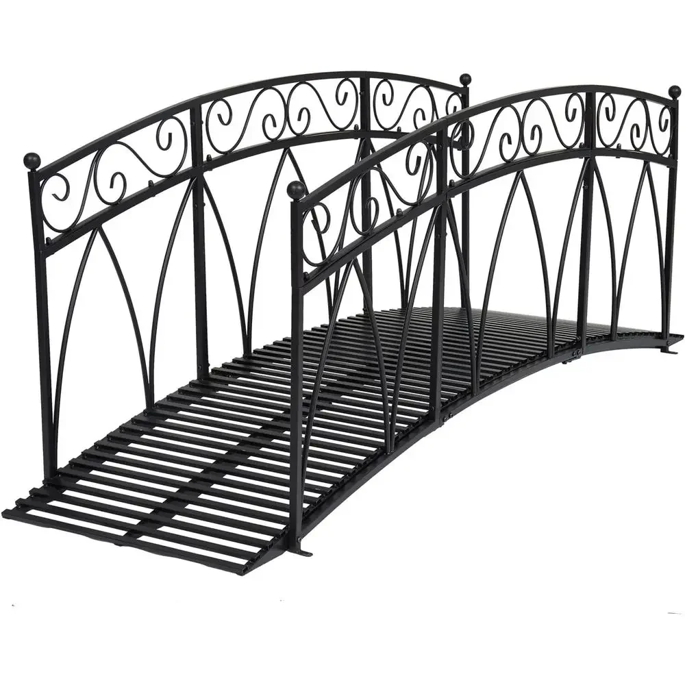 

Kinant Outdoor Metal Garden Bridge - 8 t Decorative Iron Garden Arch ootbridge with 2 Saety ed Siderails or Pond, k, Stream (96”