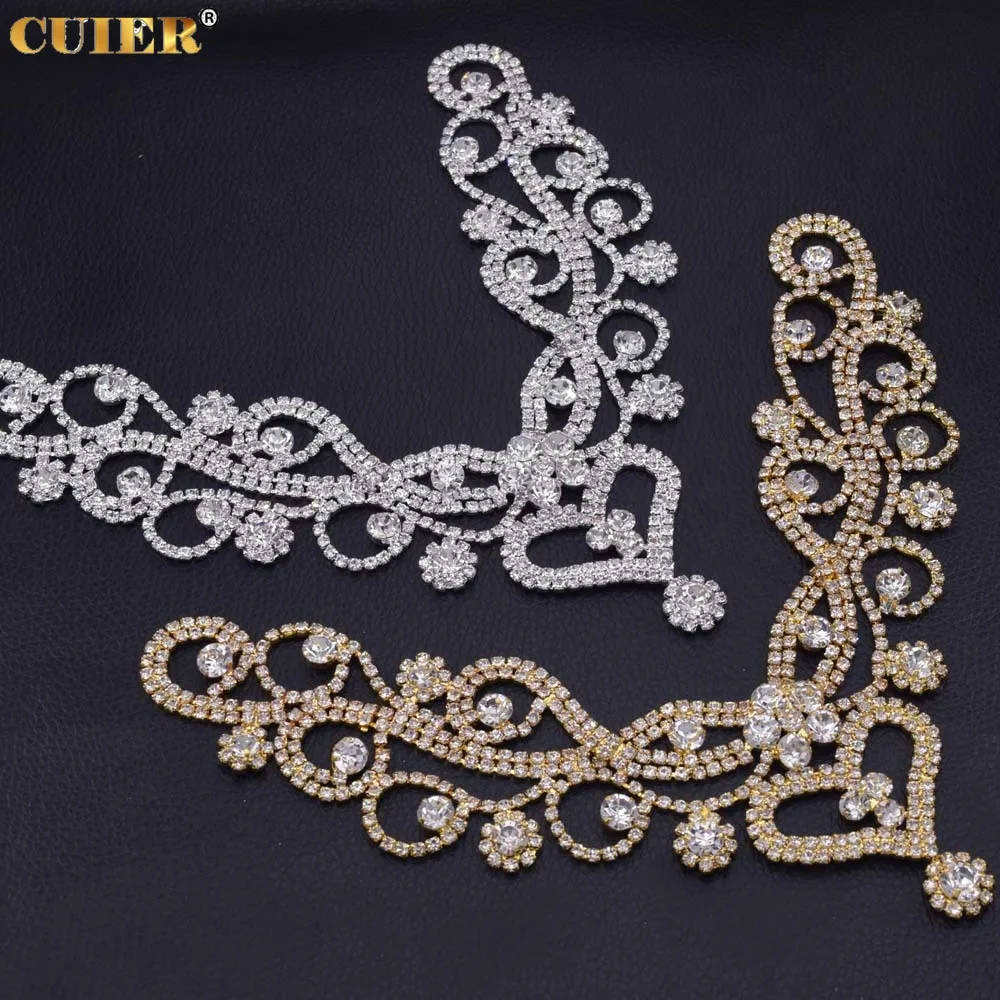 

DIY Wedding Dress Neckline Decorations Appliques with Rhinestone Glass Crystal Patches for Women Dress Sewing Rhinestones Trim