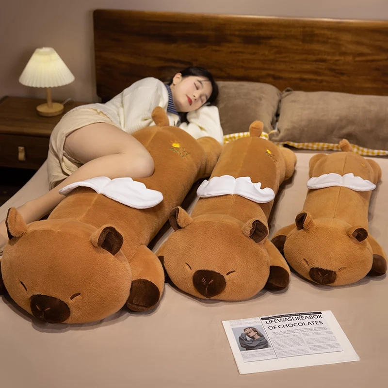 Kawaii Vleugels Capybara Lange Slaap Kussen Gevulde Capibara Plushie Pluizige Pop Zachte Sofa Kussen Dutje Slapen Speelgoed voor Thuis Bed