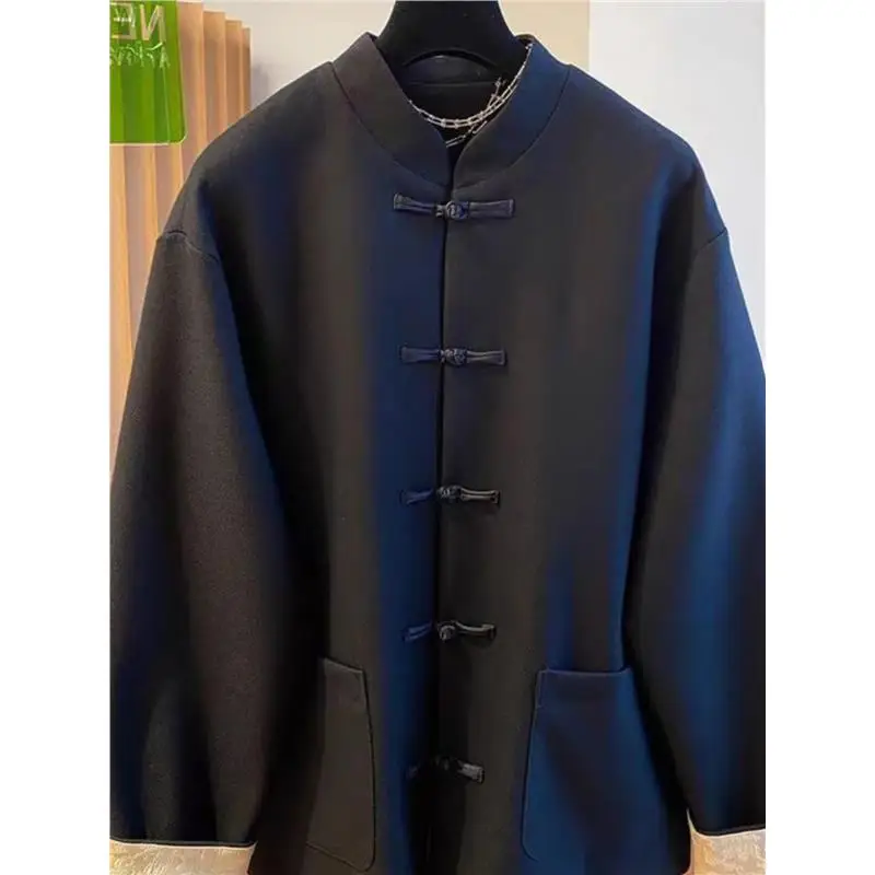 

Extra Large Size 300 Pou High Faion Bla Chinese Sle Tang Suit Jaet Men's Women's Casual Western Coat Top Trendy