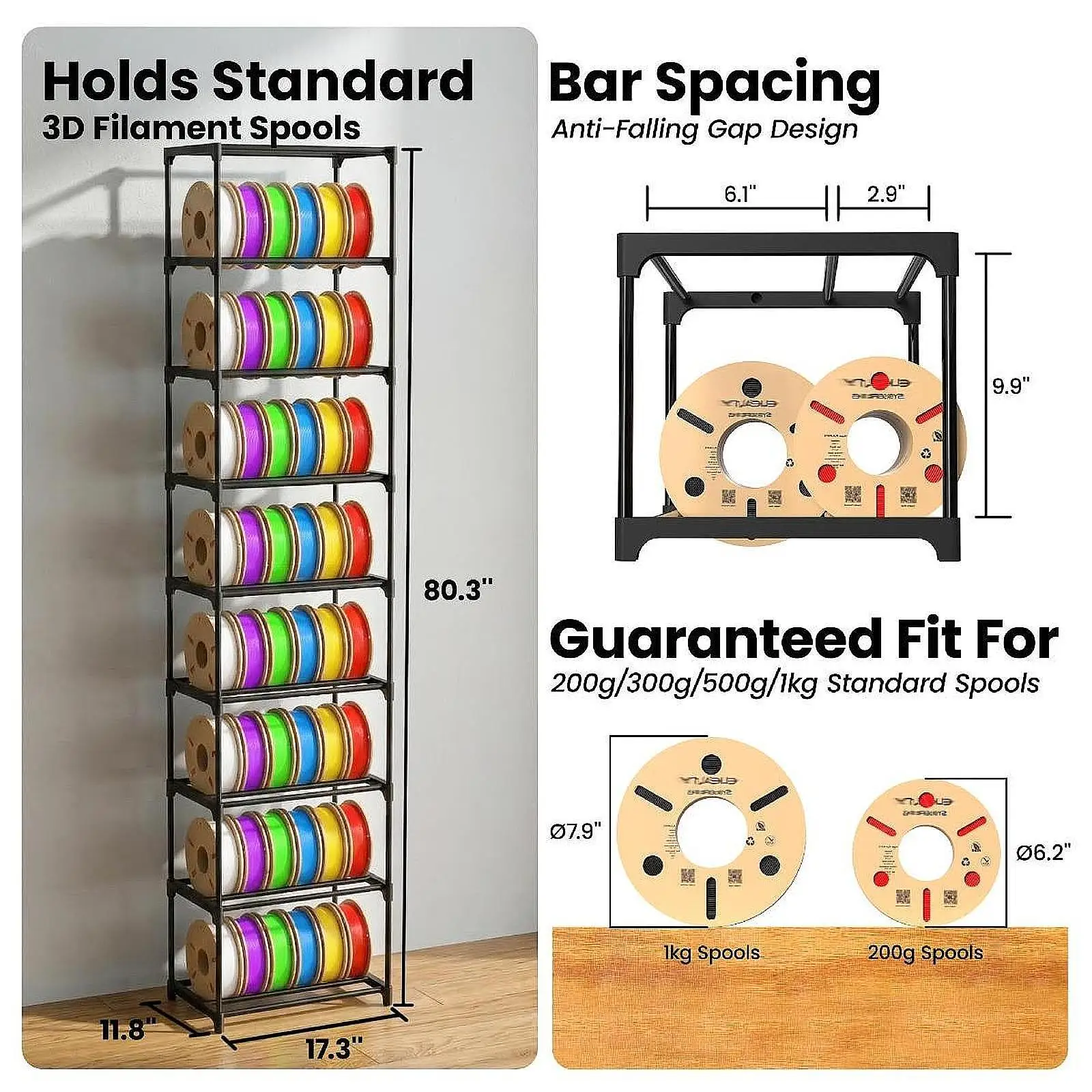 3D Printer Filament Storage Rack Storage Shelves Organizer Stable Heavy Duty 9 Tier Spool Holder for Workshop Studio Garage