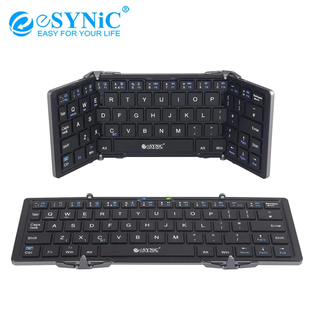 

eSYNiC Foldable Keyboard Bluetooth 5.1 Wireless Aluminium Alloy Keyboard Ultra-Slim Full-size Portable for IOS Android Windows