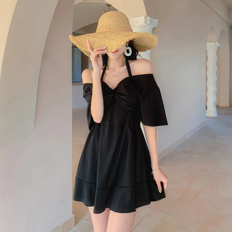 Beach Holiday Conservative Skirt Fashion One-Piece Swimsuit Women Korean Style Slimming Bathing Suit Summer  swimwear women 2022