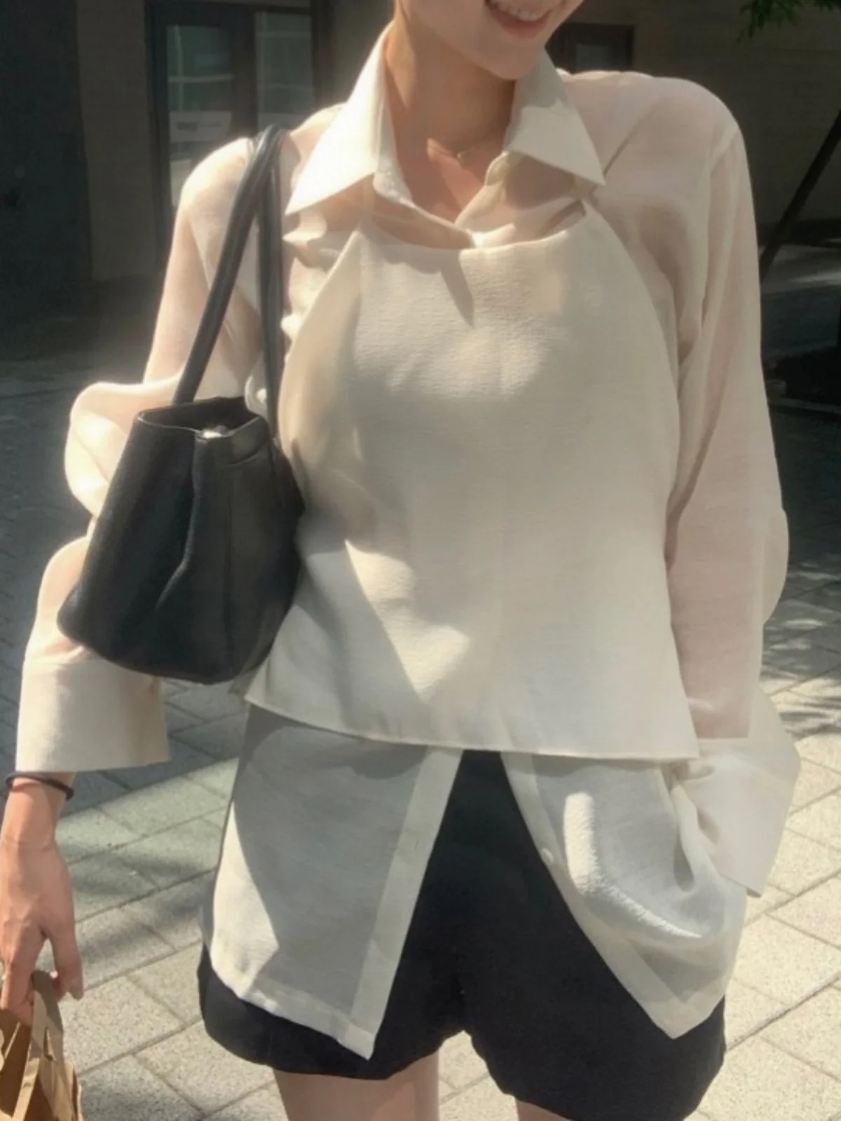 

Ранняя осень, женская блузка Lazy Sle Long Sve irt, комплект из двух предметов, воротник-стойка, французский дизайн, свободный крой irt