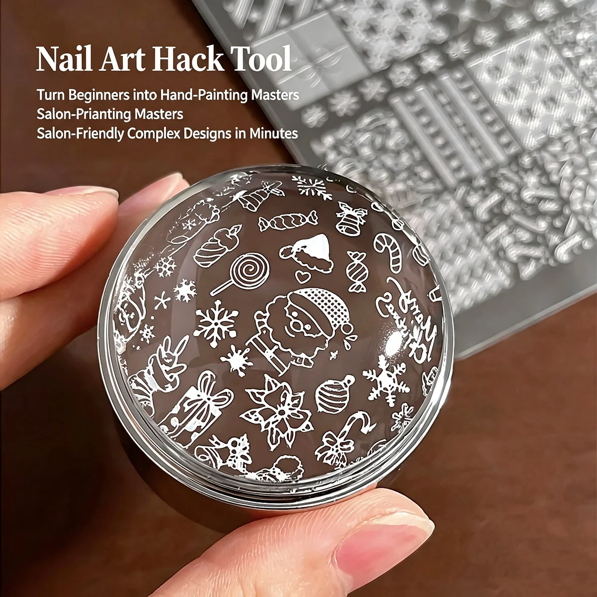 Gotische Buchstaben Nagelkunst Transferdruck Stahlplatte Nagelkunst Silikonstempel Weihnachtsserie Maniküre-Werkzeug Vorlagen – Detail 7