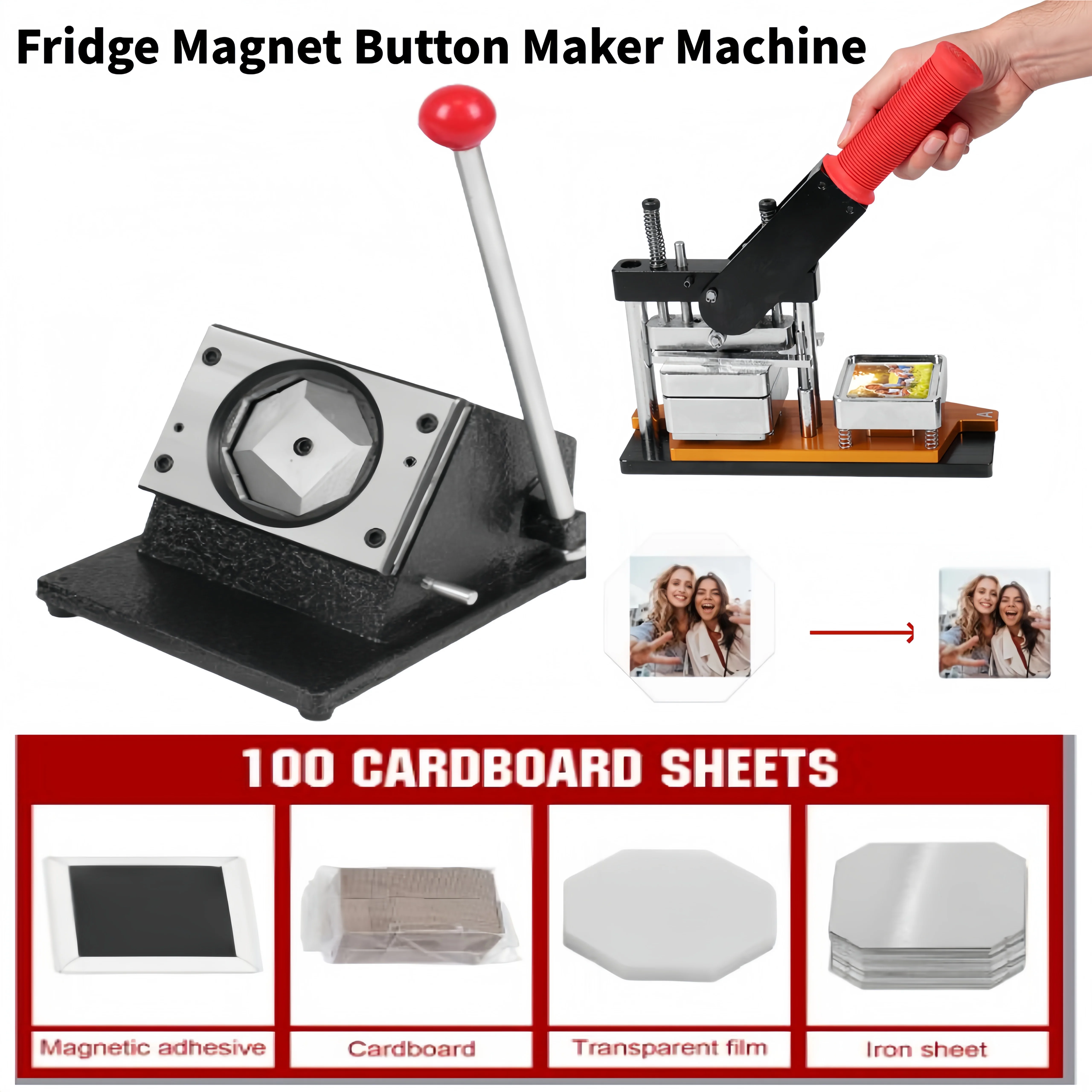 

2x2" Machine+Cutter+100 Magnets Custom Photo Kit DIY Photo Fridge Magnet Button Maker Machine Refrigerator for Party Event Busin