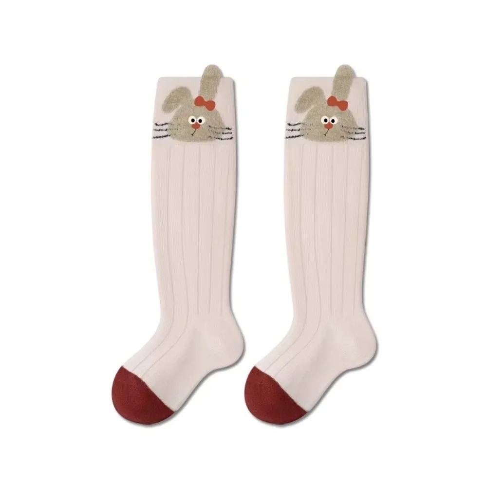 Cartoon Ear Design Long Tube Socks Autumn Solid Cotton Knee High Socks Boneless Seam Tube Length Baby Stockings For Boys Girls