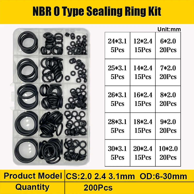 NBR O-Ring Nitrilkautschuk Schwarz O-Ring Öl Verschleißfeste wasserdichte Dichtung Wasserhahn Rohr Auto Sanitär Pneumatische O-Ring Kit – Detail 18