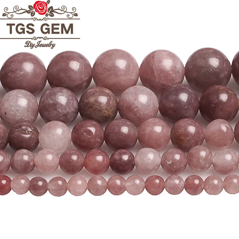 Бусины Из Натурального лепидолита, клубничный кварц, круглые свободные бусины для поделок, браслетов, ожерелий, ювелирных изделий, оптовая продажа