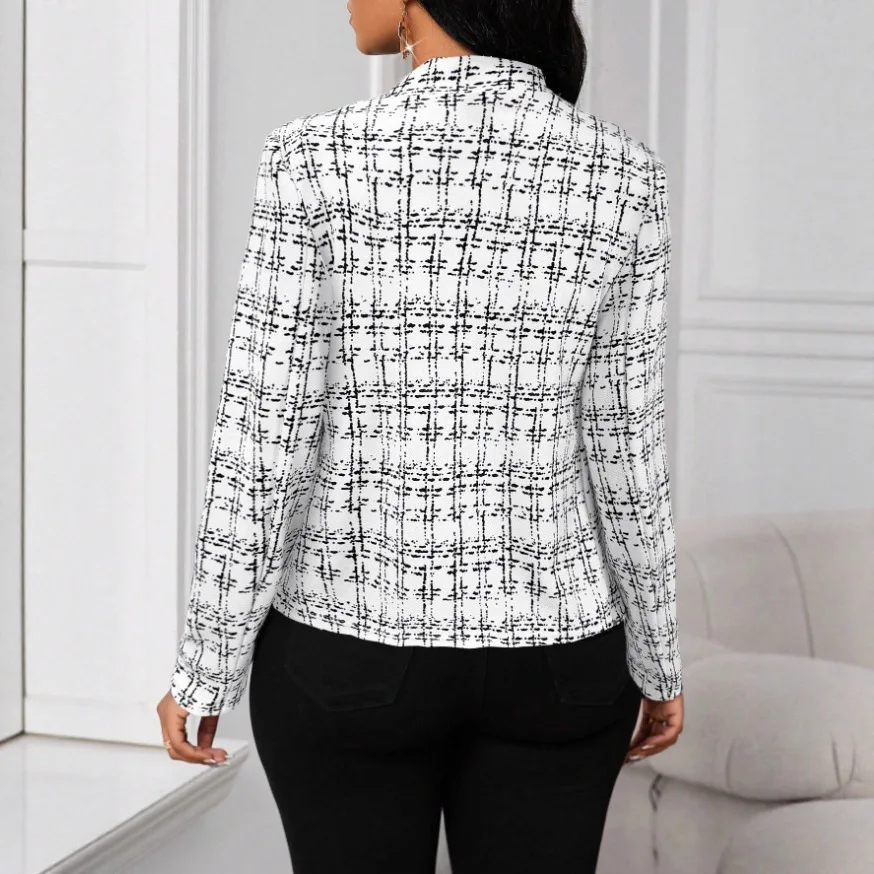 وصل حديثًا لعام 2025 ملابس نسائية أوروبية وأمريكية بسيطة وعصرية مطبوعة ومربعات معطف سترة