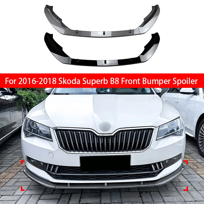 

For Skoda Superb B8 2016 2017 2018 Gloss Black Carbon Fiber Look Lower Splitter Blade Protector Body Front Bumper Spoiler Lip