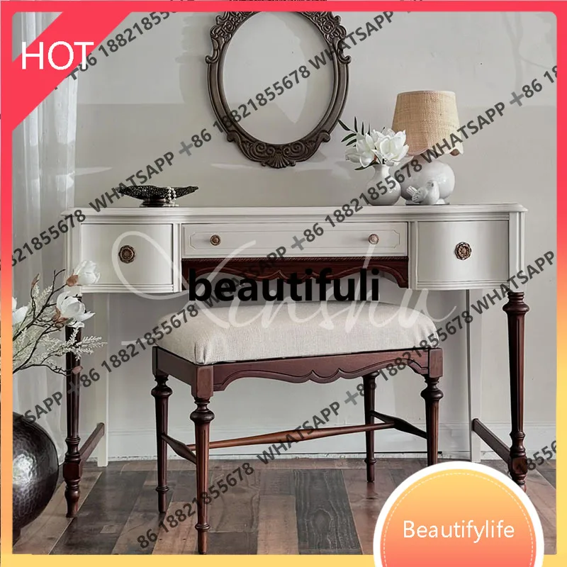 

D07 French solid wood dresser desk integrated simple high-end small apartment makeup table