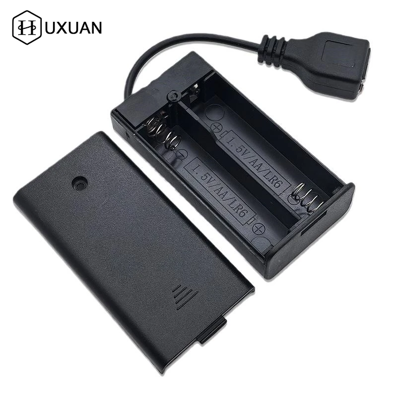 1Pcs DC 5.5X2.1MM Plug AA 2X Slot Battery Holder Case 3V AA Battery Box With Switch And Cover DIY Accessories