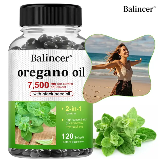 Oregano Oil 7,500 Mg, with Black Seed Oil for Immune Health, High in