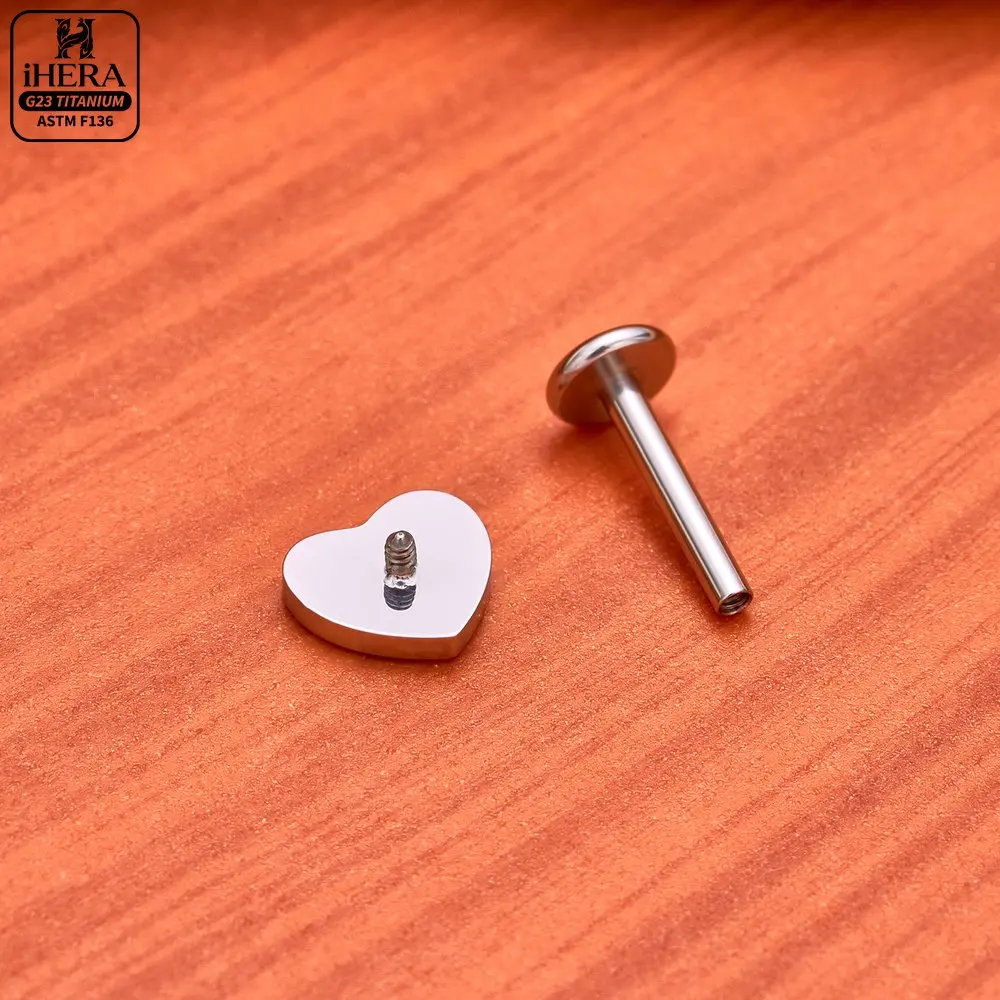 Gewindeter F136 Titan Doppelherz-Edelstein-Labret-Stud für Lippenpiercing, Ohrring, Knorpel, Tragus, Lobe, Helix, Körperschmuck, Bulk Barbells – Detail 11