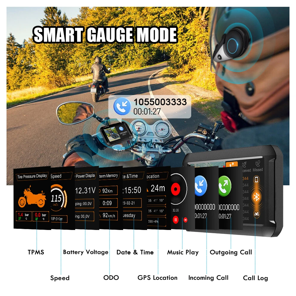 VSYS-Enregistreur de caméra de tableau de bord DVR pour moto, Mode de stationnement TPMS, Étanche, Bluetooth, 2 canaux, LtSony, Starvis, 1080P,