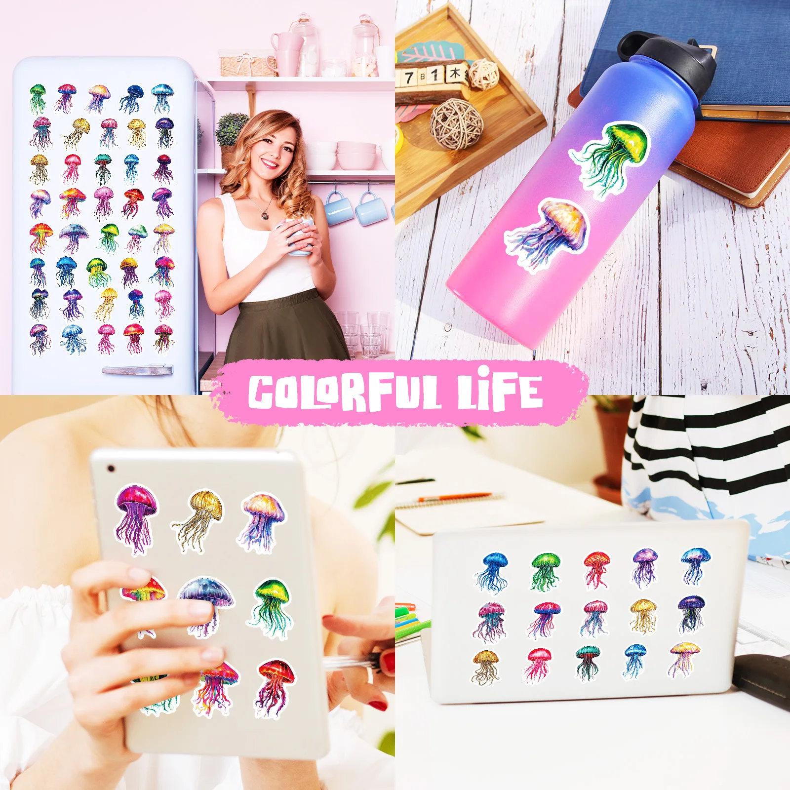 10/50 Uds. De pegatinas de grafiti de medusas coloridas y bonitas, calcomanía de dibujos animados de animales marinos Kawaii, cuaderno, teléfono, taza, guitarra, monopatín, juguetes para niños
