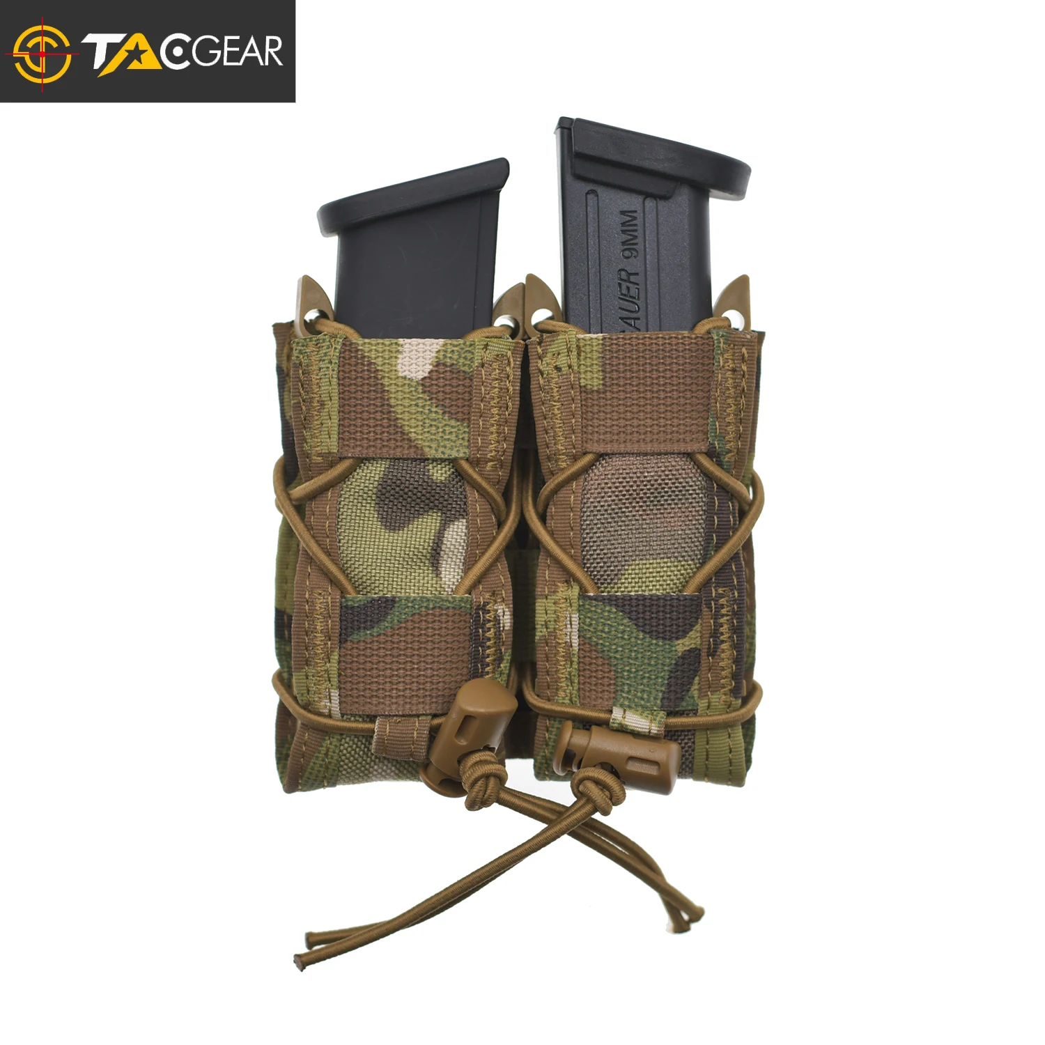 TACGEAR Molle Clip Double Mag Pouch Flashlight Holster EDC Knives Carrier for Pistol 9mm .40 .45ACP Magazine Airsoft GBB