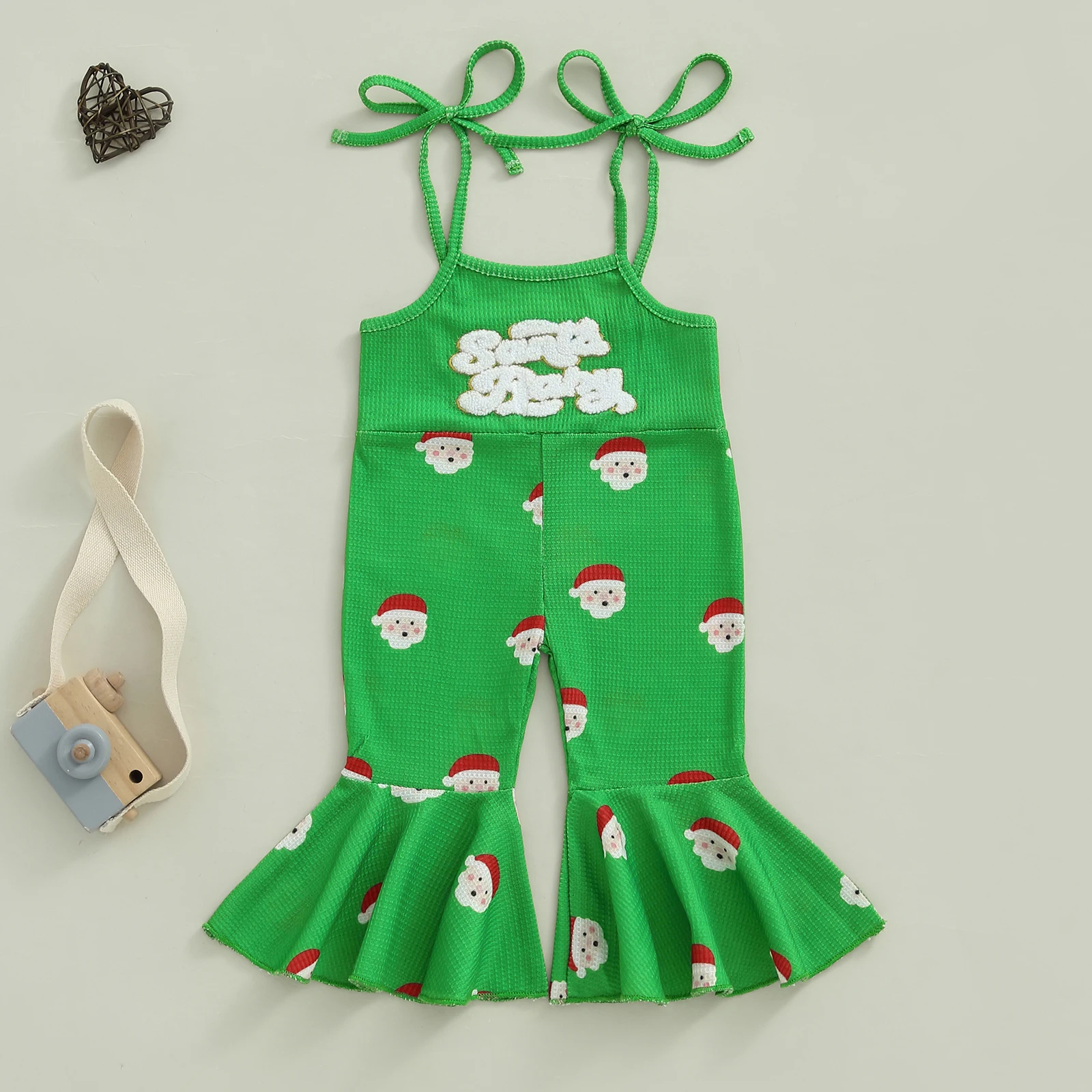 

SUNSIOM Toddler Girls Christmas Flare Pants Overalls Santa Print Sleeveless Bell Bottom Rompers