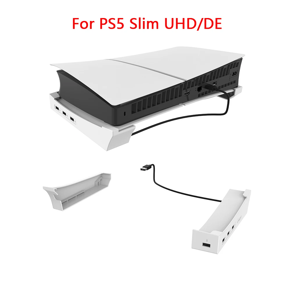 For PS5 Slim Console Horizontal Stand With 4 USB Ports Portable Horizontal Storage Bracket For PS5slim Host UHD/DE