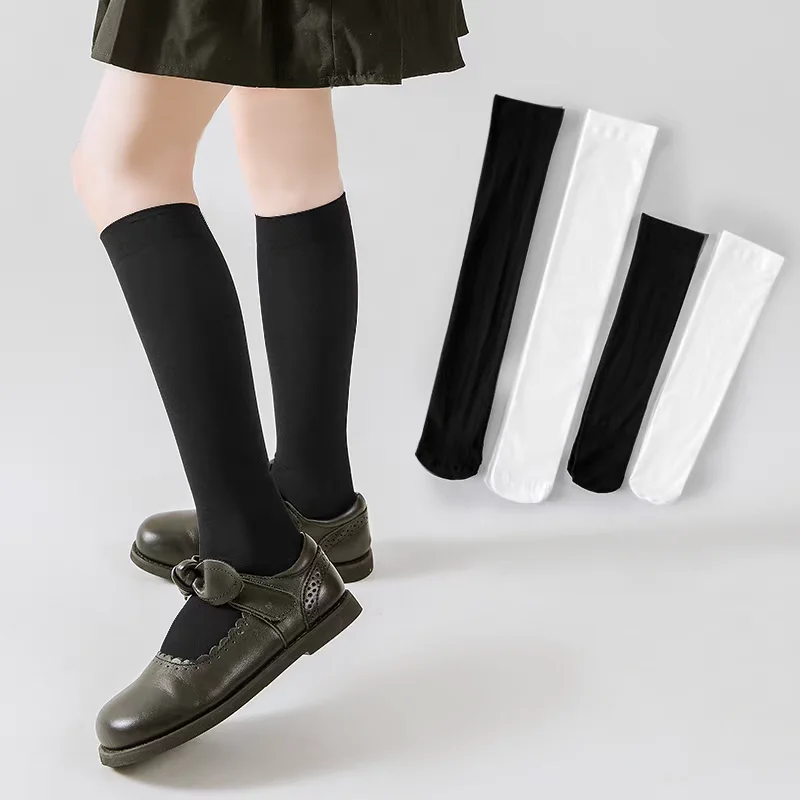 Summer Girls School Socks Kids Over Knee High Ultra-thin Long  Socks White Black For Baby 1-12 Y Girl Princess Stocking Uniform