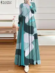 Zanzea Mode Moslim Abaya Hijab Jurk Vrouwen Herfst Bloemenprint Maxi Zomerjurk Lange Mouw Islamitische Kleding Ramadan Vestido