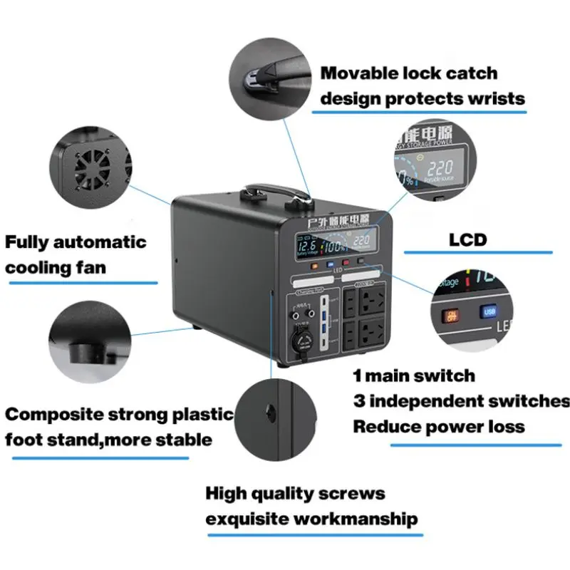 220V 1500W Large Capacity Protable Power Station 210Ah Camping External Battery Solar Power Supply Powerful 2520Wh Power Bank