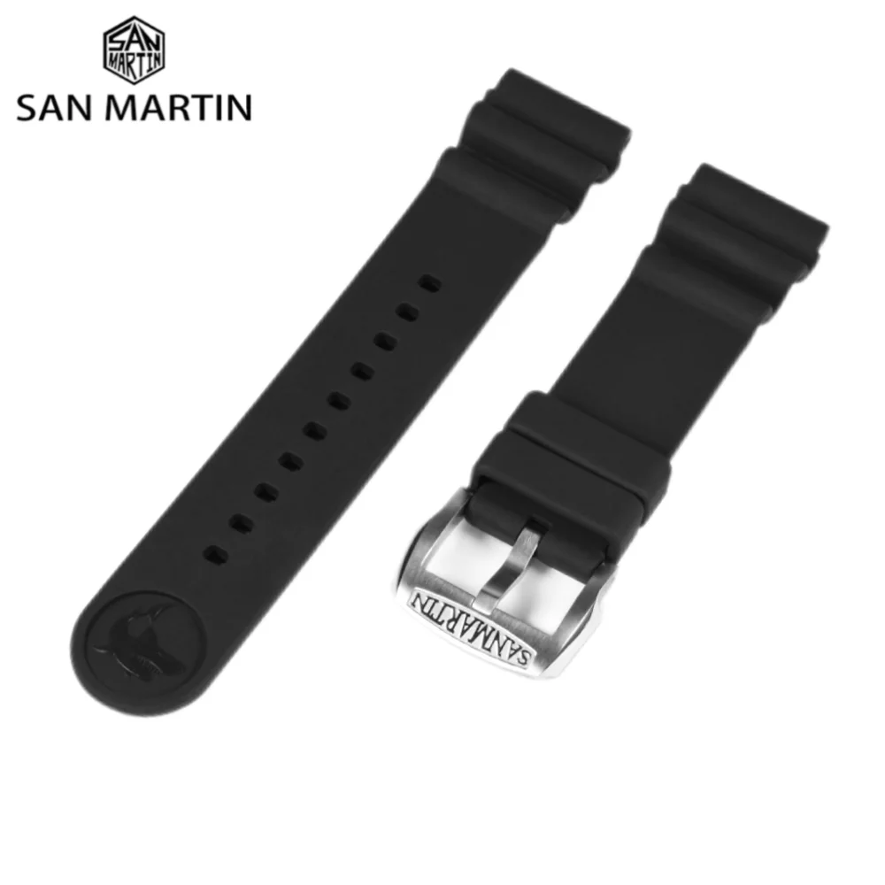 

San Martin Watch Accessories Waterproof Straps For Men Women Flexible Fluorine Rubber Watchband Simple Soft 20/22mm Comfortable