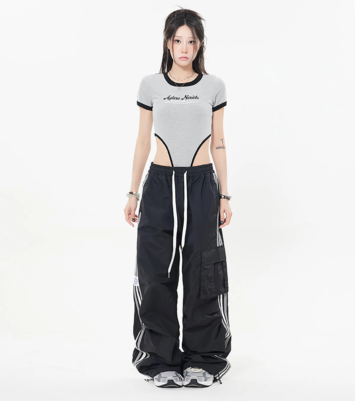 Y2K Women Cargo Pants Streetwear Wide Leg Casual Loose Striped Sports Sweatpants Parachute Track Harajuku Baggy Joggers Trousers