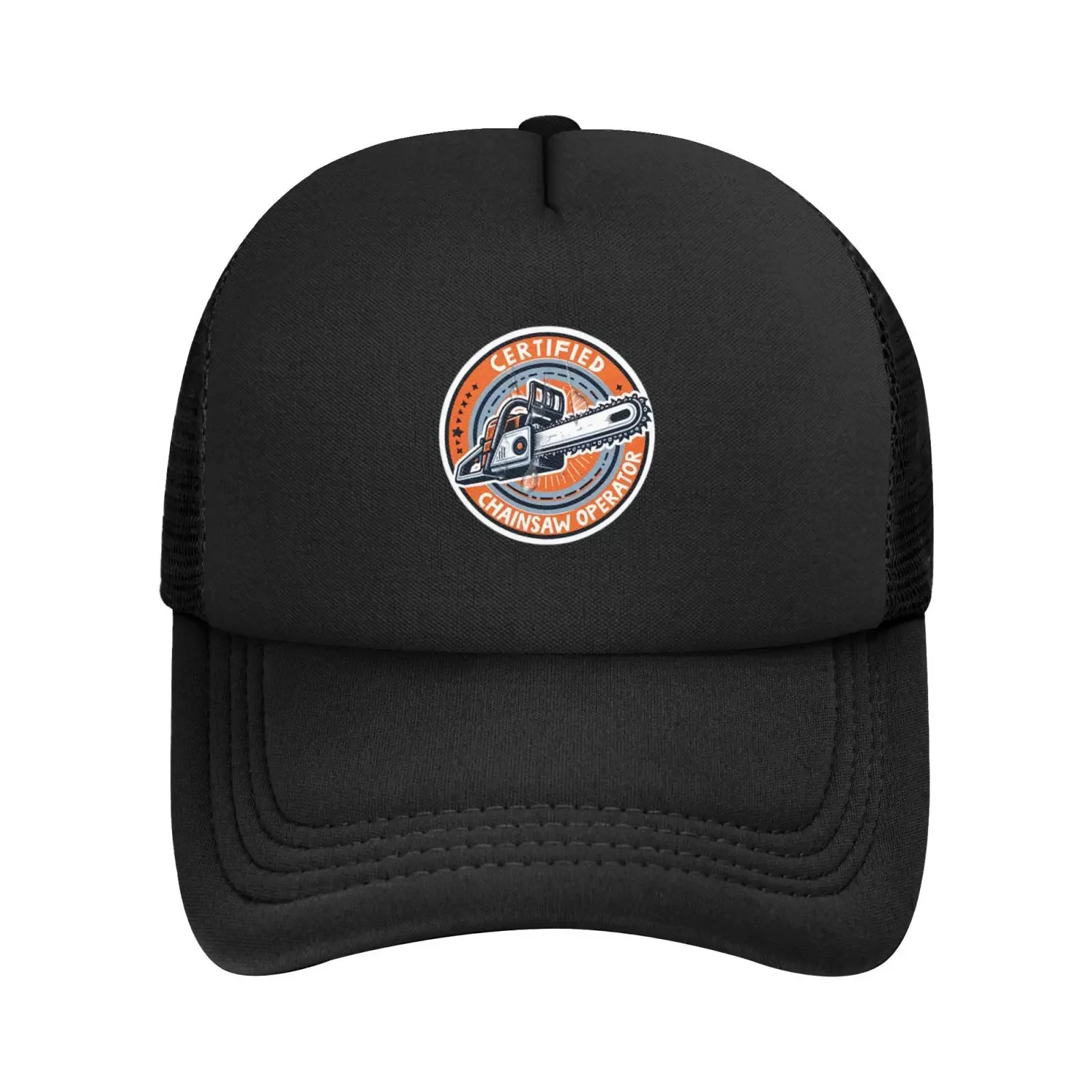 1pc Chainsaw Operator Mesh Baseball Cap - Unisex, Breathable, Sun-Protective Trucker Hat With Adjustable Fit, White & Black Two-