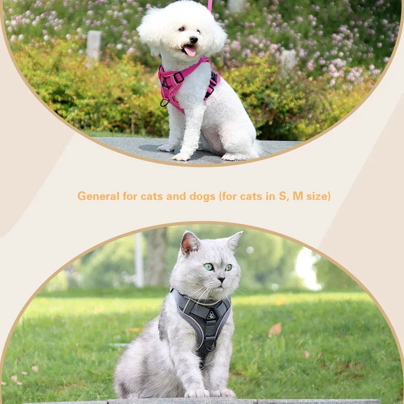 KOMMILIEF Adjustable Cat Dog Harness No Pull Reflective Breathable Dog Harness And Leash Set Pet Harness For Small Medium Dogs