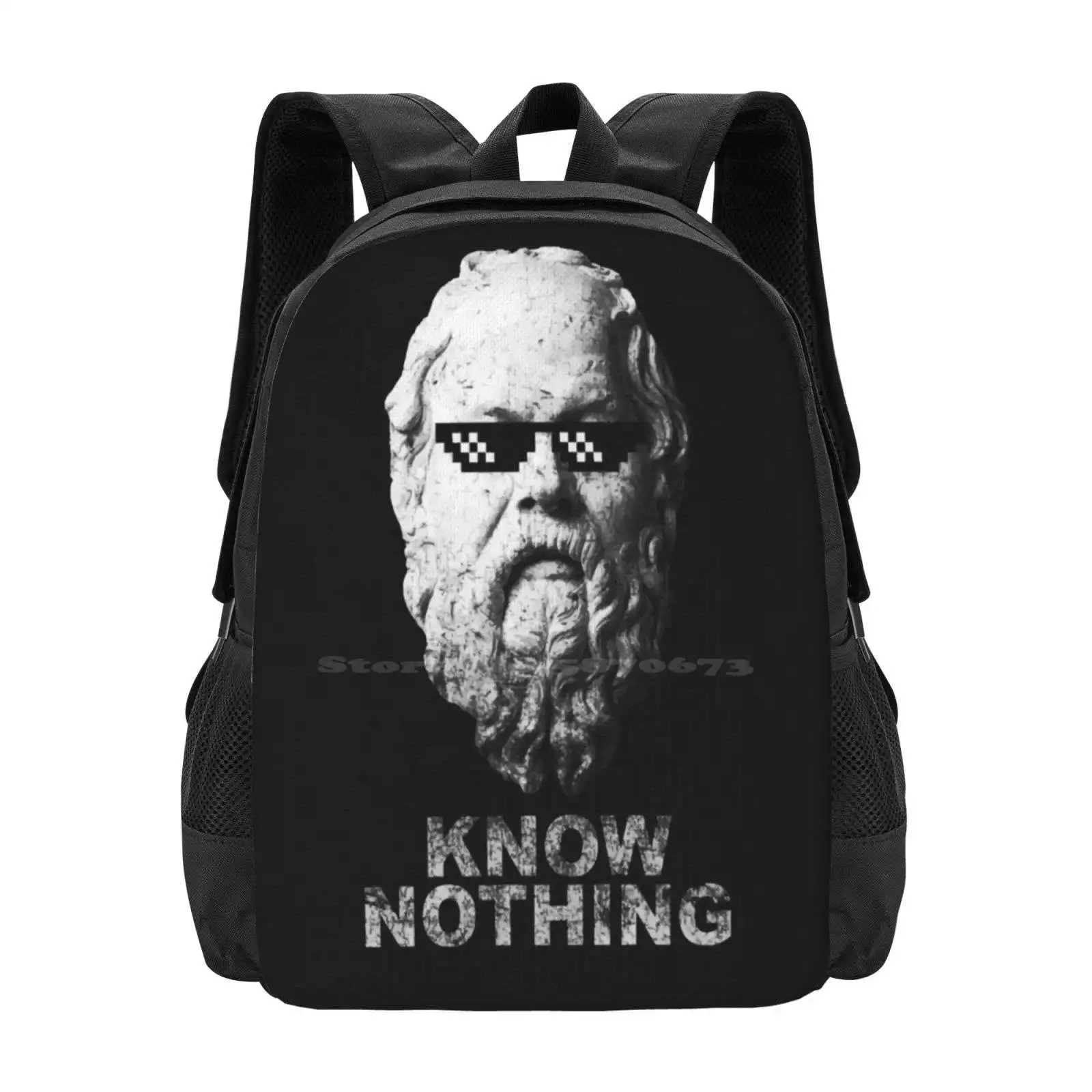 Know Nothing Hot Sale Backpack Fashion Bags Socrates Philosopher Deal With It Smart Skeptic Know Nothing Optimistic Nihilist